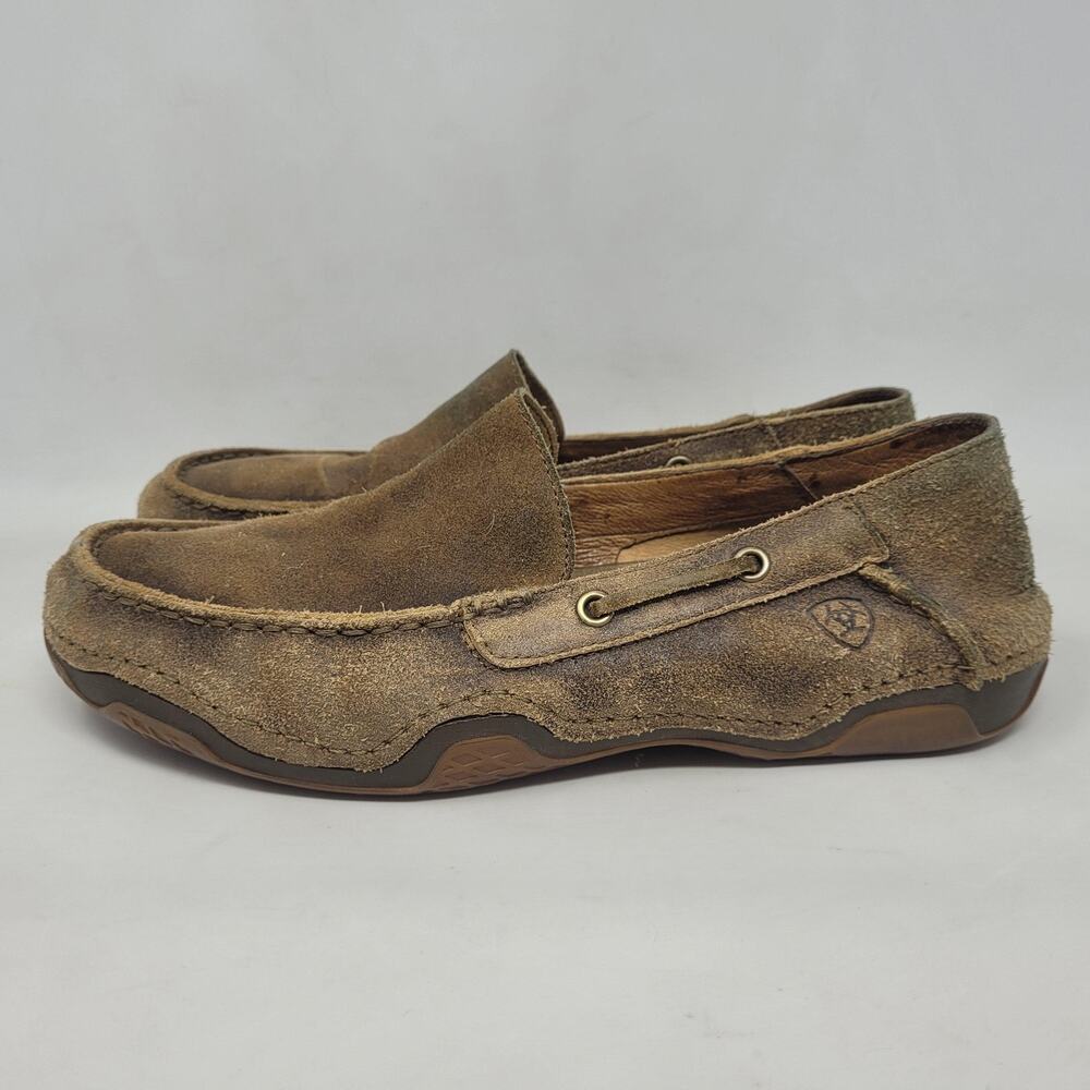 Ariat Shoes Men 10.5 Brown Slip On Loafers Distressed Suede Advanced Cushioning - Picture 5 of 12